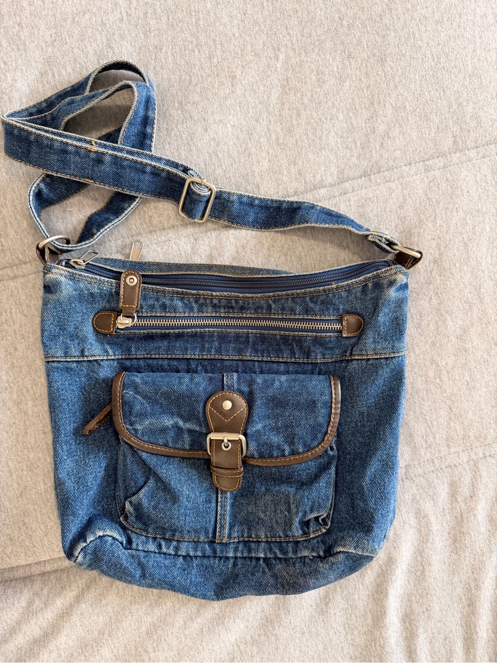 Denim Crossbody Bag with Buckle Detail , Y2K vintage denim hobo bag